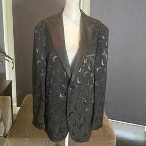 Men’s Black Floral Tuxedo Jacket Peaked Lapel Prom Party Wedding Size M NWT